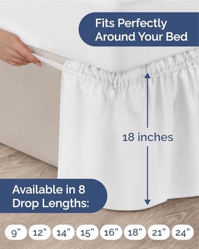 CGK Wrap Around Dust Ruffle Bed Skirt - King Size, 18" Inch, White - Image 4