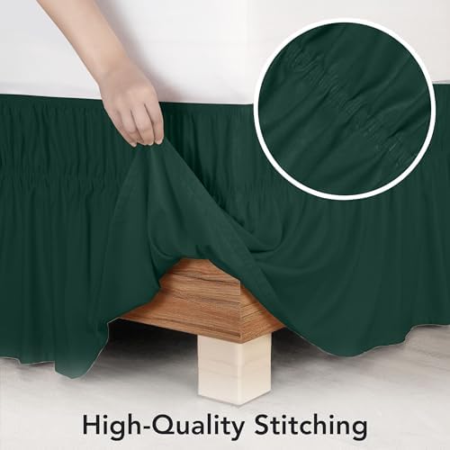 Wrap Around Queen Bed Skirt, Easy Fit Elastic Belt, 16 Inch Drop, Emerald - Image 5