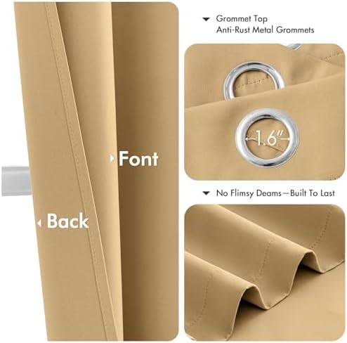 MIULEE Blackout Curtains for Bedroom 2 Panels 40 x 63 Inch Long Gold - Image 4