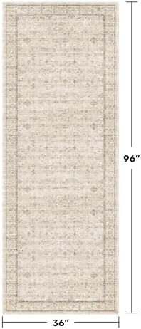 3x8 Non Slip Wide Runner Rug for Hallway Washable, Long Farmhouse Kitchen Rugs, Beige Cream Floral Entryway Mat, Low Pile & Soft Retro Décor Indoor, Non Skid Stain Resistant Carpet - Image 2