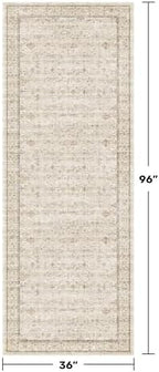 3x8 Non Slip Wide Runner Rug for Hallway Washable, Long Farmhouse Kitchen Rugs, Beige Cream Floral Entryway Mat, Low Pile & Soft Retro Décor Indoor, Non Skid Stain Resistant Carpet - Image 2