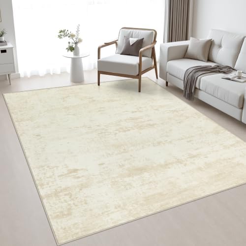Area Rug Living Room: 4x6 Modern Washable Indoor Soft Carpet Beige by FXRHLP