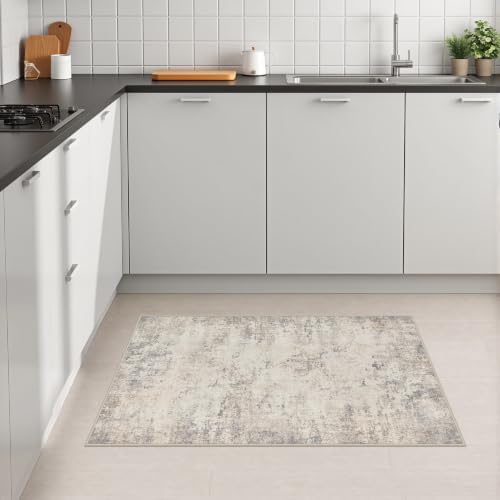 2x3 Washable Entryway Rug: Modern Abstract Soft Carpet Brown Beige - Image 5