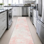 2.6x14 Washable Runner Rug:Modern Abstract Soft Carpet Pink White - Image 5