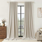 Guken Extra Long 100% Blackout Linen Curtains 120 Inches Grey Beige by Guken