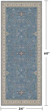 Hazo Haus Boho 2x5 Kitchen Rugs Non Slip - Washable Blue Runner Rug for Bedroom Beside Bed, Laundry Room, Hallway, Non Slip with Rubber Backing, Floral Eclectic Unique Runner Décor - Image 2