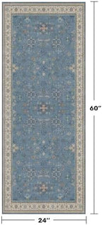 Hazo Haus Boho 2x5 Kitchen Rugs Non Slip - Washable Blue Runner Rug for Bedroom Beside Bed, Laundry Room, Hallway, Non Slip with Rubber Backing, Floral Eclectic Unique Runner Décor - Image 2