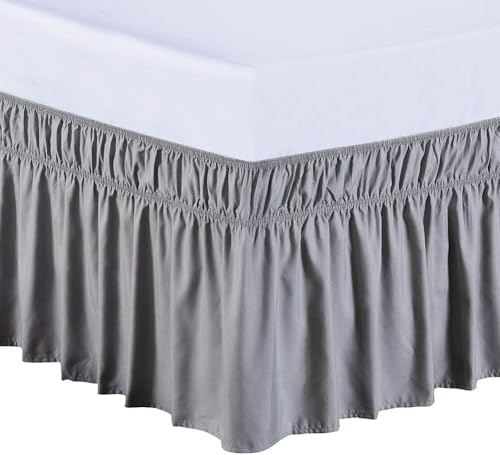 MEILA Wrap Around Bed Skirt Three Fabric Sides Elastic Dust Ruffled 12 Inch Tailored Drop,Easy to Install Fade Resistant-Grey, Queen/King by MEILA
