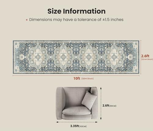 Amada 2'6"x10' Washable Runner Rug for Hallway, Blue/Yellow, Vintage Style - Image 2