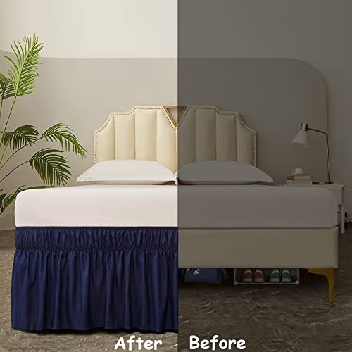 MEILA Wrap Around Bed Skirt for Queen & King Beds, 16" Drop, Navy Blue - Image 5