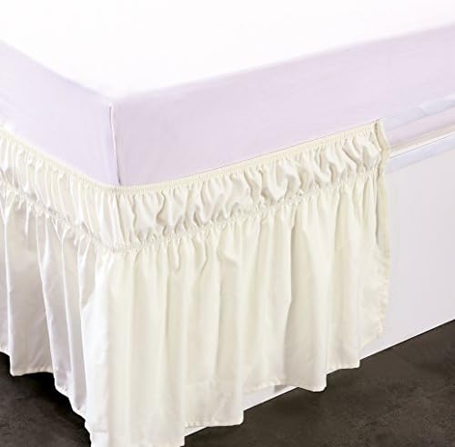 MEILA Wrap Around Elastic Bed Skirt for Twin & Full Beds, 14" Drop, Ivory - Image 4