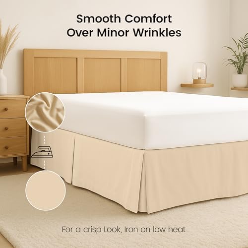 Twin Size Pleated Bed Skirt, Hides Under-Bed Storage 15 Inch Drop, Beige - Image 6