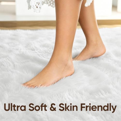 Noahas 4'x5'3'' White Fluffy Soft Area Rug Non-Slip for Bedroom Living Room - Image 5