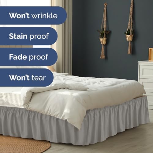 CGK Wrap Around Dust Ruffle Bed Skirt - King Size, 24" Inch, Light Grey - Image 5