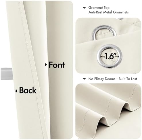 MIULEE Blackout Curtains for Bedroom 2 Panels 40 x 72 Inch Long Cream - Image 4