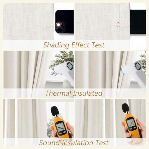 Guken 100% Blackout Linen Curtains 76 Inch Long for Bedroom 2 Panels Cream - Image 5