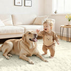 8x10 Fluffy Shag Area Rugs for Living Room Bedroom: Soft Carpet Cream White - Image 3