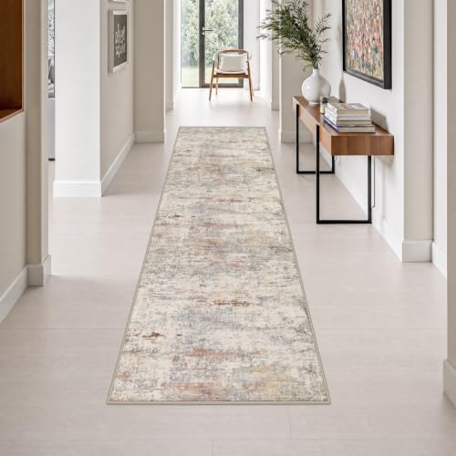 2.6x10 Washable Runner Rug:Modern Abstract Indoor Soft Carpet Taupe by FXRHLP