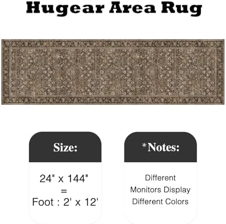 HUGEAR 2x12 Brown Vintage Floral Washable Runner Rug for Hallway - Image 2