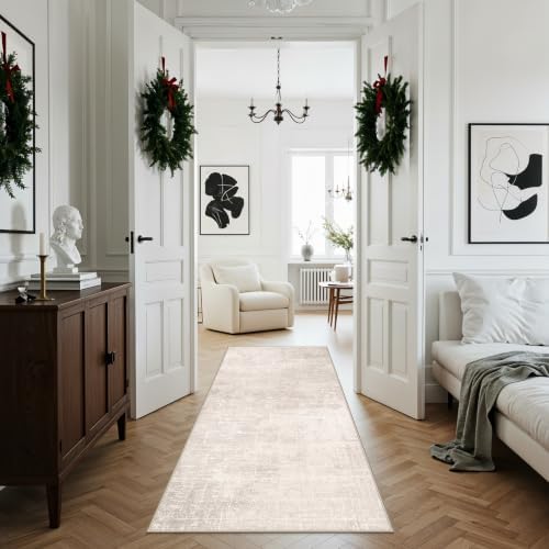 3x6 Washable Hallway Runner Rug: Abstract Stain Resistant Bathroom Kitchen Rug Farmhouse Ultra Soft Bedroom Entryway Print Floor Mat Thin Non-Slip Indoor Carpet for Living Room Laudry(3x6,Beige/Cream) - Image 6