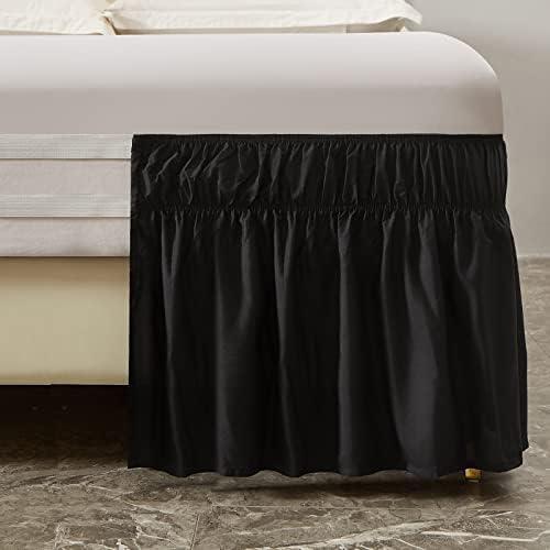 MEILA Wrap Around Elastic Bed Skirt for Queen & King Beds, 14" Drop, Black - Image 3
