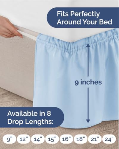 CGK Wrap Around Dust Ruffle Bed Skirt - King Size, 9" Inch, Baby Blue - Image 4