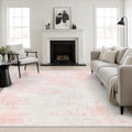 Area Rug Living Room: 8x8 Modern Washable Soft Carpet Pink White by FXRHLP