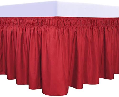 PureFit Wrap Around Ruffled Bed Skirt, Red, Queen/King - 22" Drop by PureFit