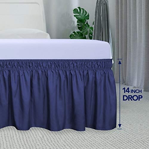 PureFit Wrap Around Ruffled Bed Skirt, Navy, Twin/Full - 14" Drop - Image 5