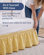 CGK Wrap Around Dust Ruffle Bed Skirt - Full Size, 18" Inch, Yellow Meadow - Image 3
