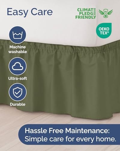 CGK Wrap Around Dust Ruffle Bed Skirt - Full Size, 14" Inch, Sage Green - Image 6