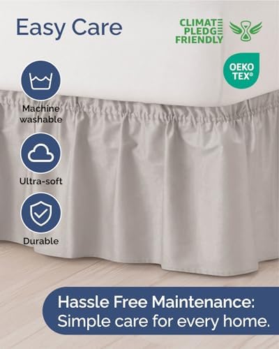 CGK Wrap Around Dust Ruffle Bed Skirt - Full Size, 15" Inch, French Grey - Image 6