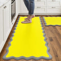 Arenarug Scalloped Kitchen Mats for Floor, Yellow Kitchen Rugs Set of 2 by ArenaRug