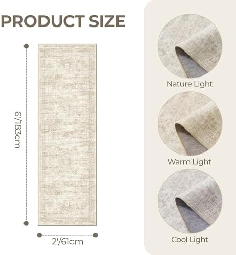 2x6 Runner Rug Non Slip,Washable Hallway Runner Rug,Beige - Image 2