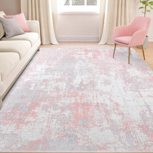RELEANY Washable 6'x8' Abstract Area Rug for Living Room Gray Pink - Image 3
