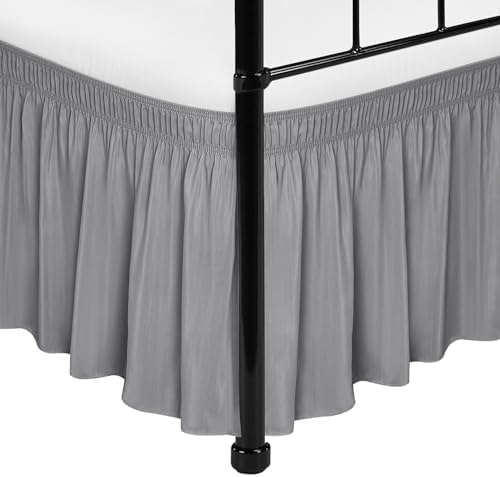 Wrap Around Bed Skirt Split Corners Twin & Twin XL-Dorm Elastic Dust Ruffle by Biscaynebay
