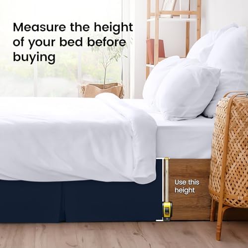 Full Size Pleated Bed Skirt, Hides Under-Bed Storage 16 Inch Drop, Navy - Image 4