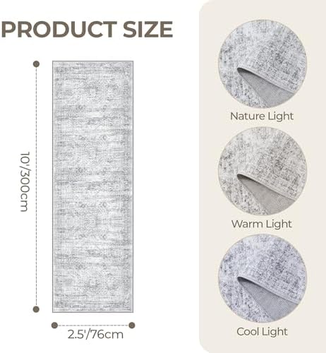 2'6 x 10' Runner Rug Non Slip,Washable Kitchen Rugs,Grey - Image 2