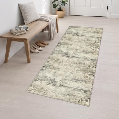 2.6x8 Washable Runner Rug：Modern Abstract Soft Carpet Ash Brown - Image 3