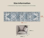 Amada 2'6"x10' Washable Runner Rug for Hallway, Blue, Vintage Style - Image 2