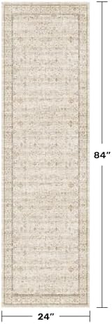 Beige Boho Bathroom Rug 2x7 - Non Slip Washable Floral Runner Rug for Kitchen Floor, Hallway, Farmhouse Entryway Mat with Geometric Pattern, Vintage Low Pile Stain Resistant Carpet - Image 2