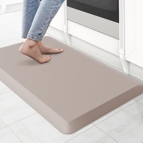 KitchenClouds Kitchen Mat Cushioned Anti Fatigue Kitchen Rug 0.8inch Waterproof Non Slip Kitchen Rugs and Mats Standing Desk Mat Comfort Floor Mats for Kitchen Sink Office (17.3"x28",Khaki) by KitchenClouds