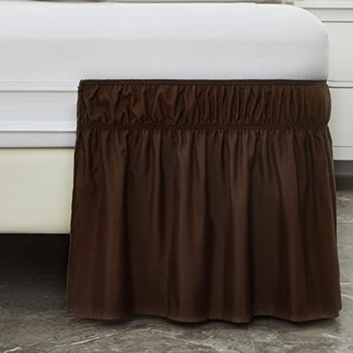 MEILA Wrap Around Elastic Bed Skirt for Twin & Full Beds, 18" Drop, Brown - Image 4