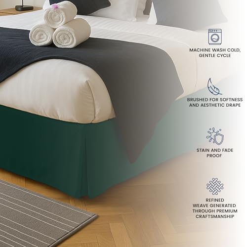 Queen Size Pleated Bed Skirt, Hides Under-Bed Storage 16 Inch Drop, Emerald - Image 5