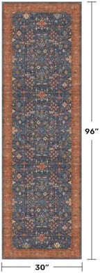 Washable 8 ft Long Runner for Kitchen Floor - Navy Blue Hallway Runner Rug, Pet Friendly Waterproof Non Slip with Rubber Backing, Stain Resistant Laundry Room Rug (2'6"x8' Navy Blue & Terracotta) - Image 2