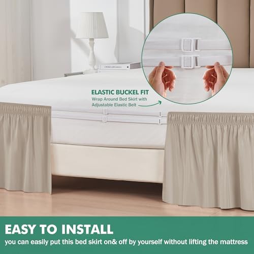 Wrap Around Full Size Bed Skirt Split Corners 14" Drop-Elastic Dust Ruffle - Image 3