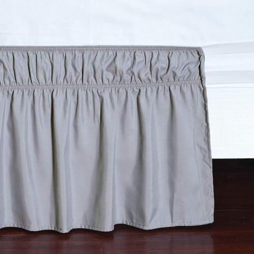 MEILA Wrap Around Bed Skirt Three Fabric Sides Elastic Dust Ruffled 12 Inch Tailored Drop,Easy to Install Fade Resistant-Grey, Queen/King - Image 4