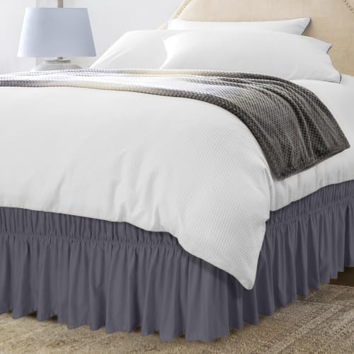 Wrap Around Cal King Bed Skirt, Easy Fit Elastic Belt, 16 Inch Drop, Grey by UTOPIABEDDING