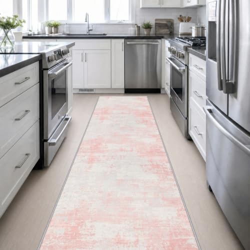 3x14 Washable Runner Rug：Modern Abstract Soft Carpet Pink White - Image 5
