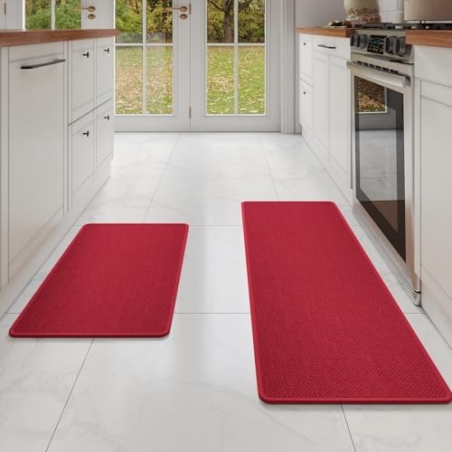 YDKGL Kitchen Mat Kitchen Rugs Sets of 2 PCS Non Slip Red 17"x30"+17"x47" by YDKGL